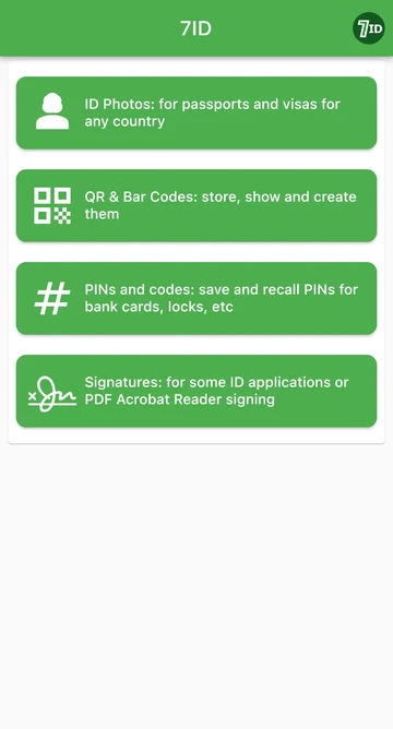 7ID ایپ: کیو آر کوڈز کو اسکین کریں، بنائیں اور اسٹور کریں۔