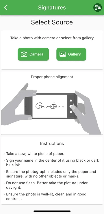 7ID: აირჩიეთ თქვენი ხელმოწერის წყაროს ფოტო
