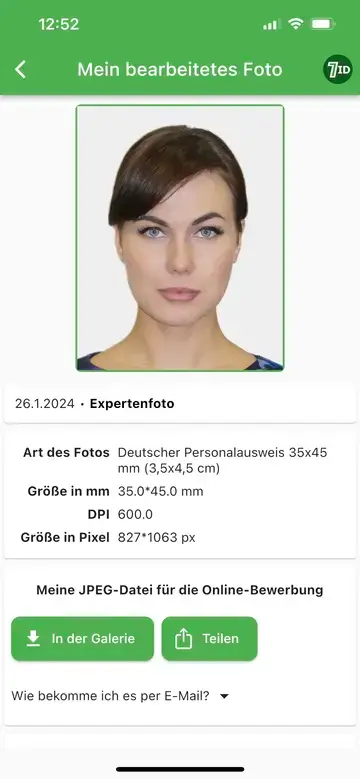 7ID App: Halimbawa ng Larawan ng German Passport