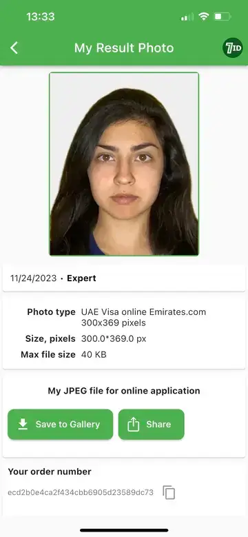 7ID: Ví dụ về ảnh Visa của UAE