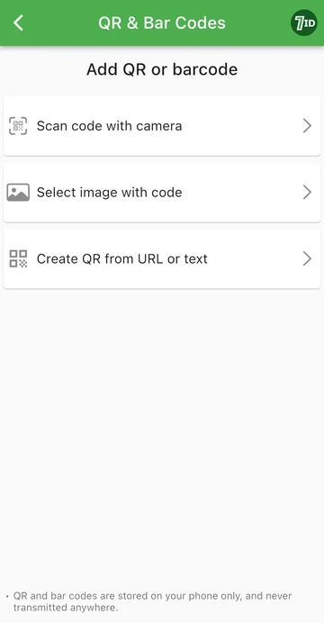 7ID հավելված․ ավելացրեք QR կամ շտրիխ կոդ