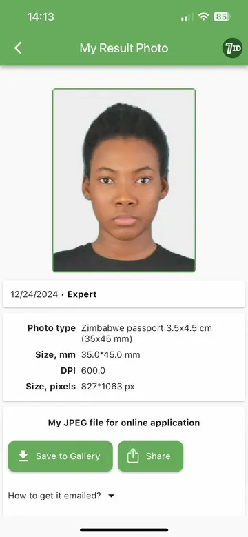 7ID: Zimbabwean Passport Photo Example