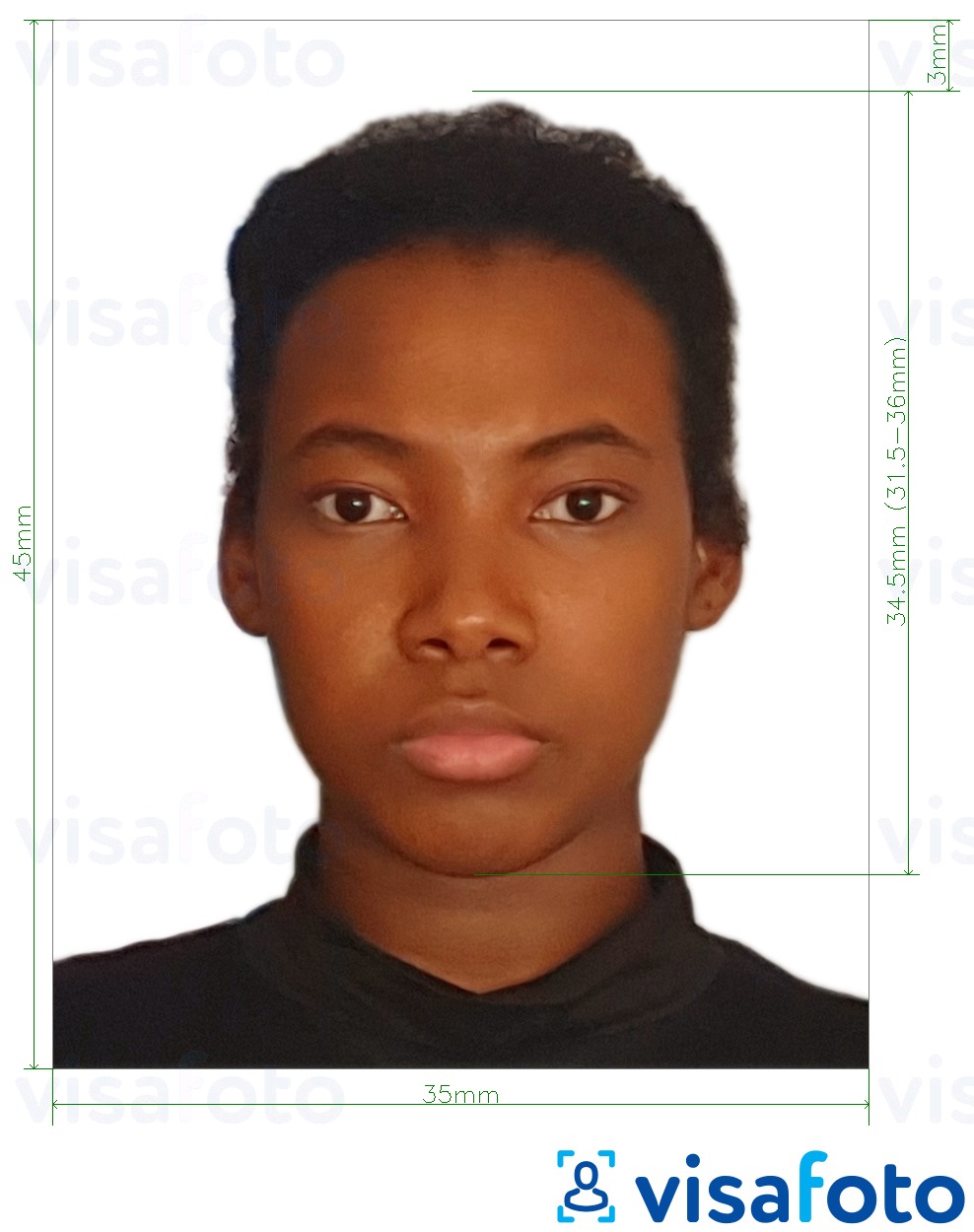 так көлөмү көрсөтүү менен Буркина паспорт 4.5x3.5 см (45x35 мм) сүрөтү үлгүсү