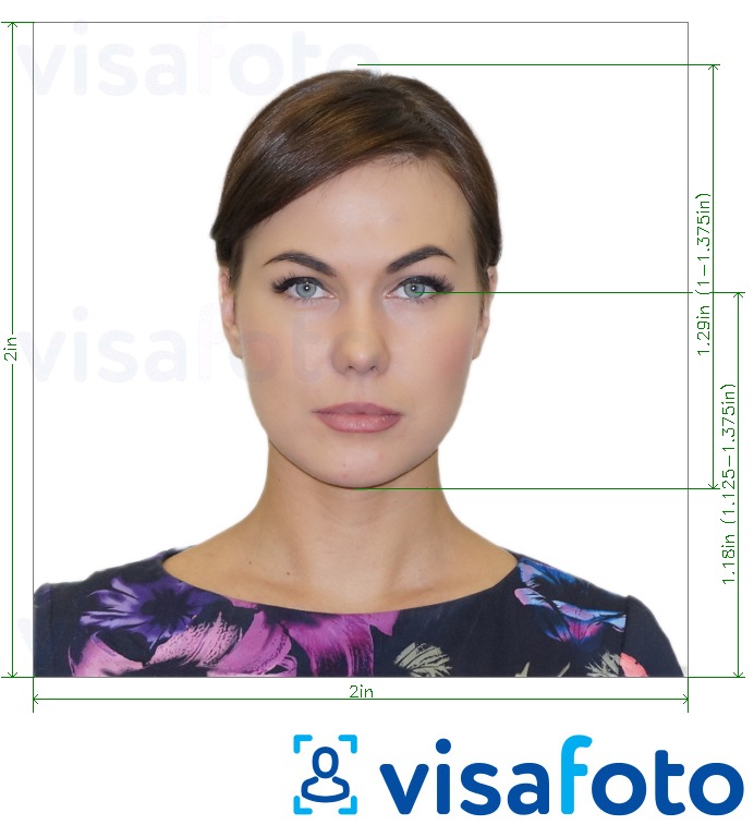 так көлөмү көрсөтүү менен Greece Visa 2x2 дюймдук (АКШ) сүрөтү үлгүсү