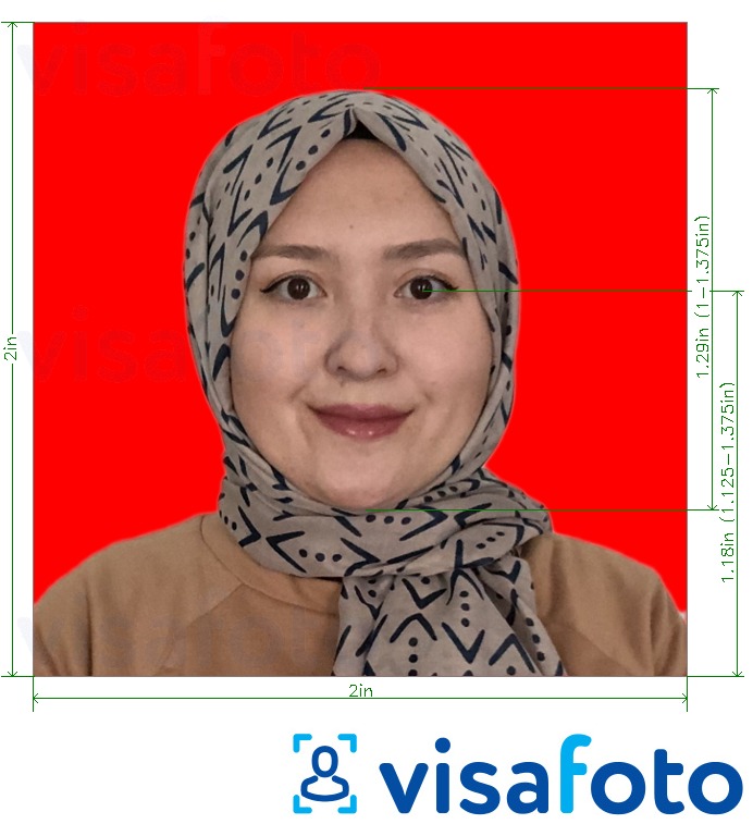 так көлөмү көрсөтүү менен Индонезия паспорт 51x51 мм (2х2 дюйм) кызыл түс сүрөтү үлгүсү