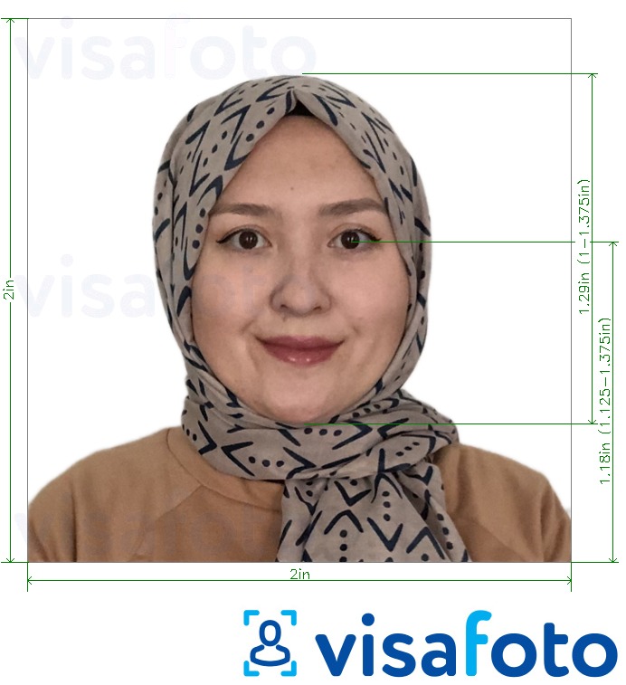 так көлөмү көрсөтүү менен Индонезия Visa 2x2 дюйм (51x51 мм) сүрөтү үлгүсү