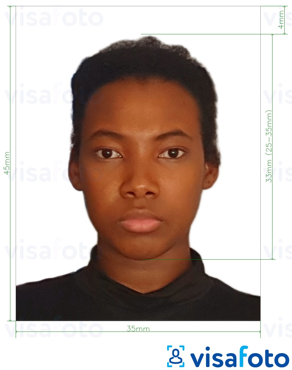 так көлөмү көрсөтүү менен Jamaica паспорт 35x45 мм (3.5x4.5 см) сүрөтү үлгүсү