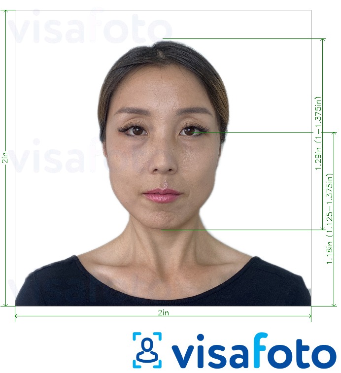 так көлөмү көрсөтүү менен Тайланд Visa 2x2 дюймдук (АКШ) сүрөтү үлгүсү