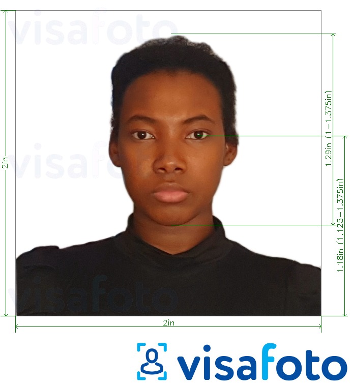 так көлөмү көрсөтүү менен Уганда паспорт 2x2 дюймдук (51x51mm, 5x5 см) сүрөтү үлгүсү